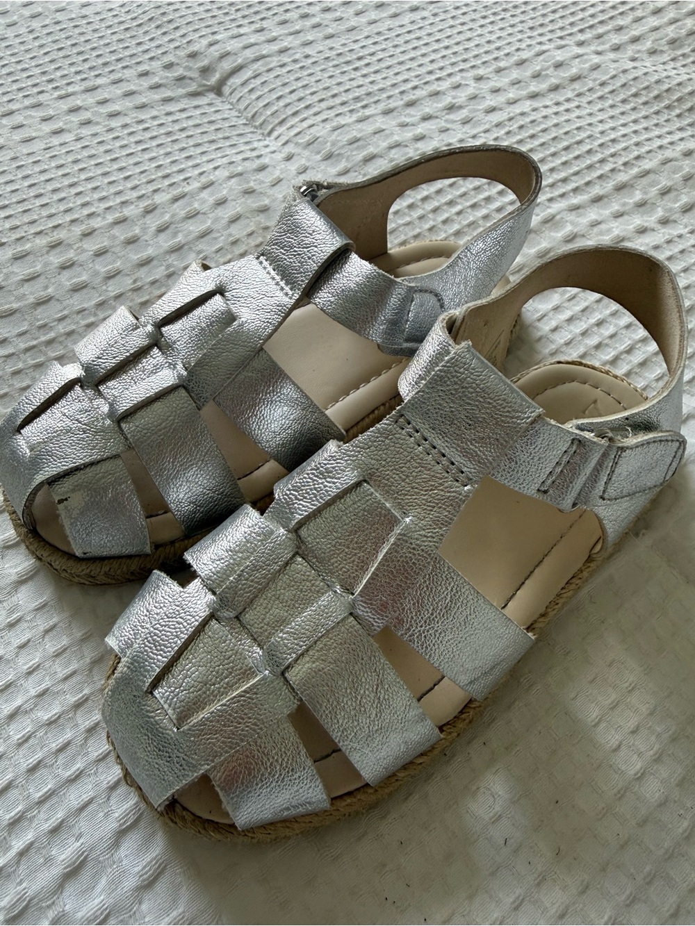 ZARA Kids Silver Metallic Woven Sandal - Espadrille Style